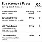 Berberine 95% 500mg with Milk Thistle & Cinnamon | 60 Vegetarian Capsules | Metabolism, Digestion & Immune Support Supplement