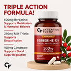 Berberine 95% 500mg with Milk Thistle & Cinnamon | 60 Vegetarian Capsules | Metabolism, Digestion & Immune Support Supplement
