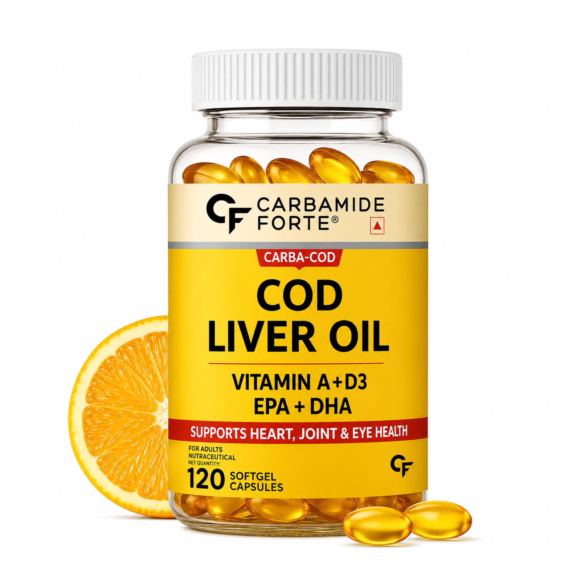 Cod Liver Oil 300mg Softgels with Omega-3 EPA DHA, Vitamin A & D3 | Heart, Joint & Eye Health Support | Molecularly Distilled | No Fishy Burps | Lemon Flavoured | 120 Softgels