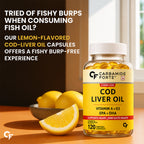 Cod Liver Oil 300mg Softgels with Omega-3 EPA DHA, Vitamin A & D3 | Heart, Joint & Eye Health Support | Molecularly Distilled | No Fishy Burps | Lemon Flavoured | 120 Softgels