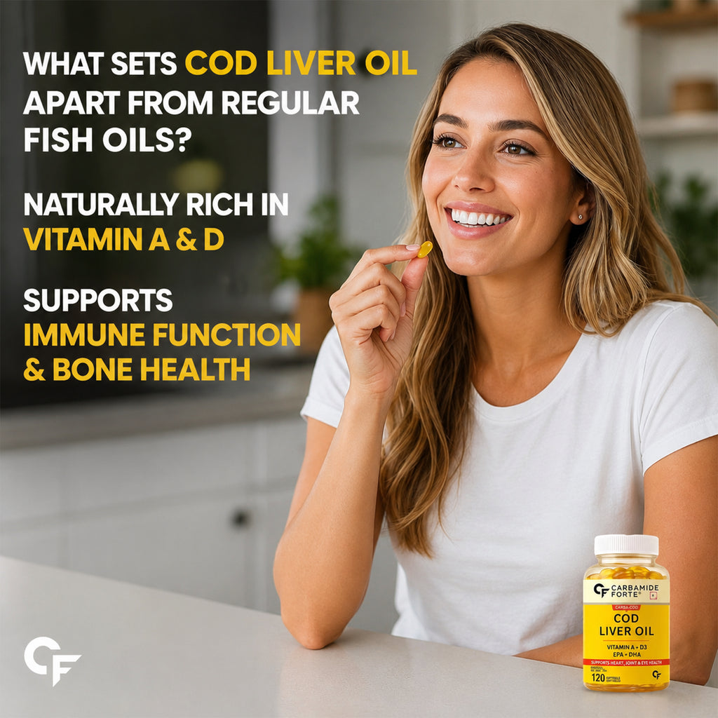 Cod Liver Oil 300mg Softgels with Omega-3 EPA DHA, Vitamin A & D3 | Heart, Joint & Eye Health Support | Molecularly Distilled | No Fishy Burps | Lemon Flavoured | 120 Softgels