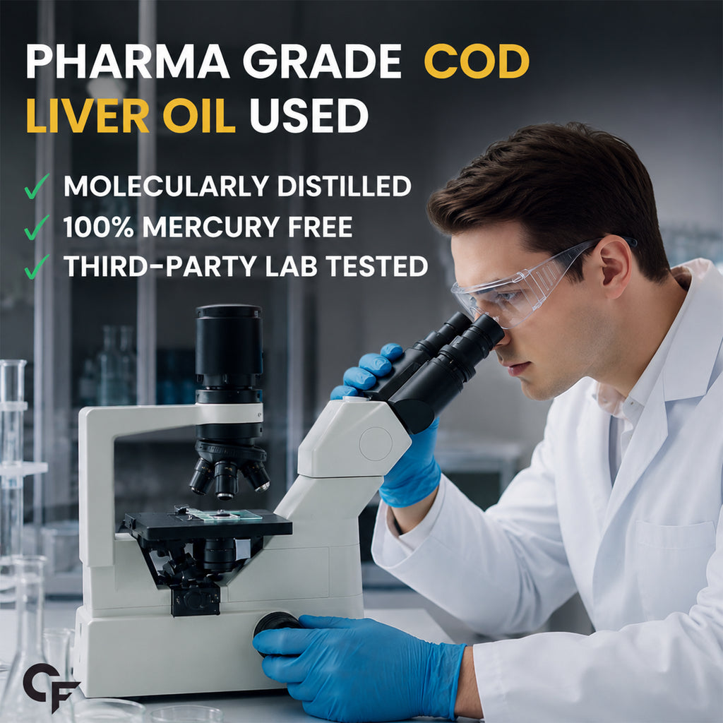 Cod Liver Oil 300mg Softgels with Omega-3 EPA DHA, Vitamin A & D3 | Heart, Joint & Eye Health Support | Molecularly Distilled | No Fishy Burps | Lemon Flavoured | 120 Softgels