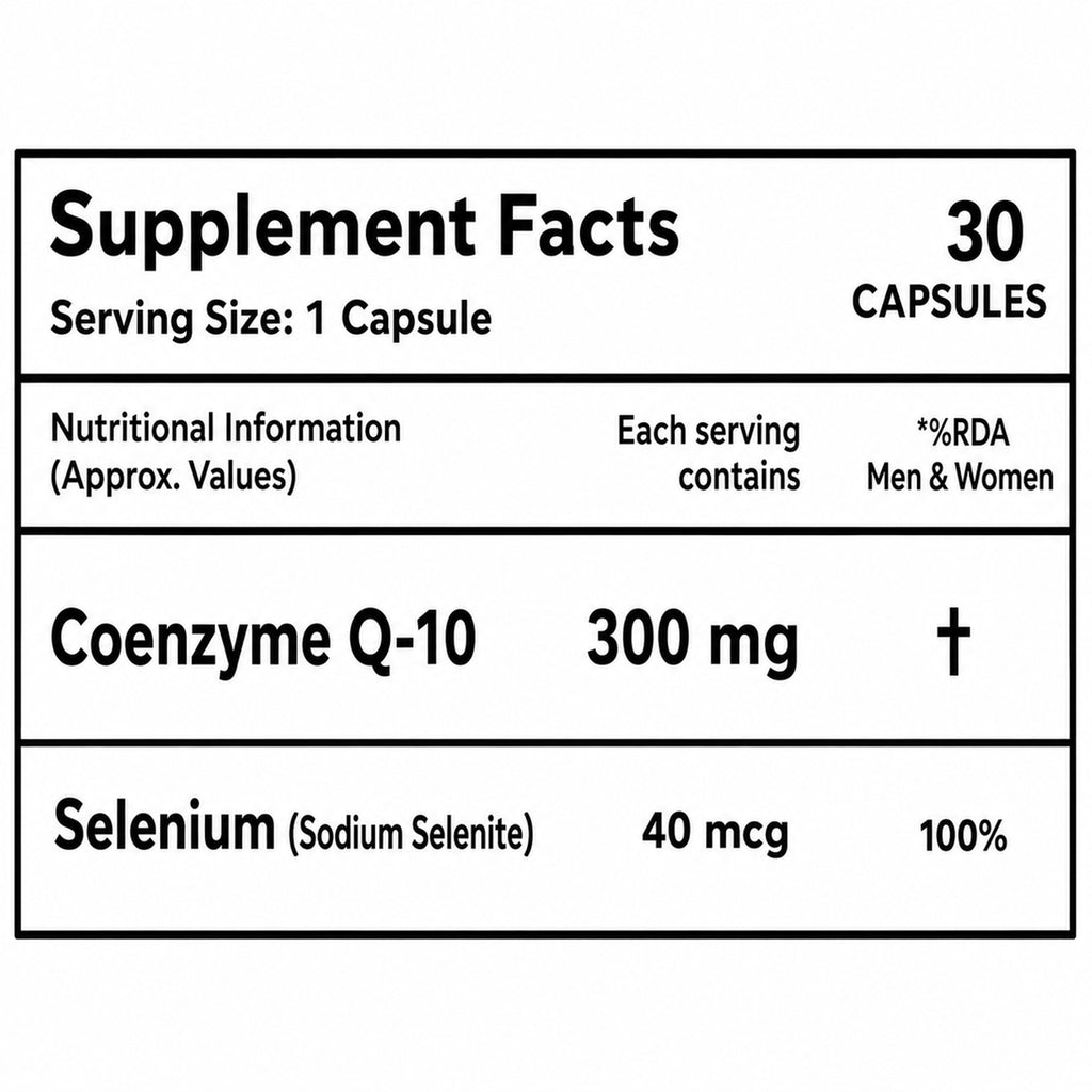 Coenzyme Q10 300mg with Selenium 40mcg | High Absorption CoQ10 Supplement for Heart Health, Cellular Energy & Antioxidant Support | Non-GMO, Gluten-Free | 30 Capsules