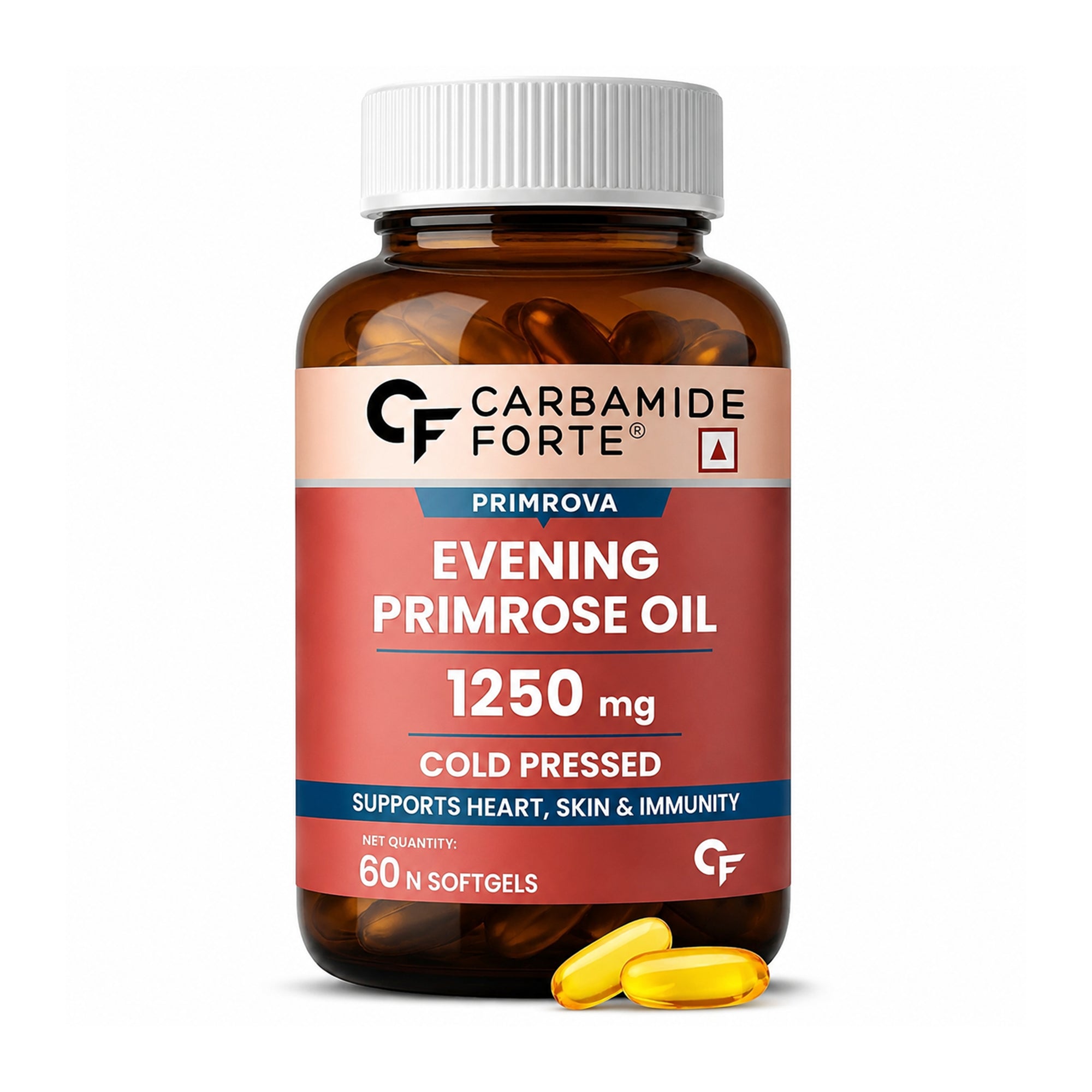 Evening Primrose Oil 1250mg 10% GLA Cold Pressed Softgels | Women's Hormonal Balance, Skin & Hair Support | 60 Softgels