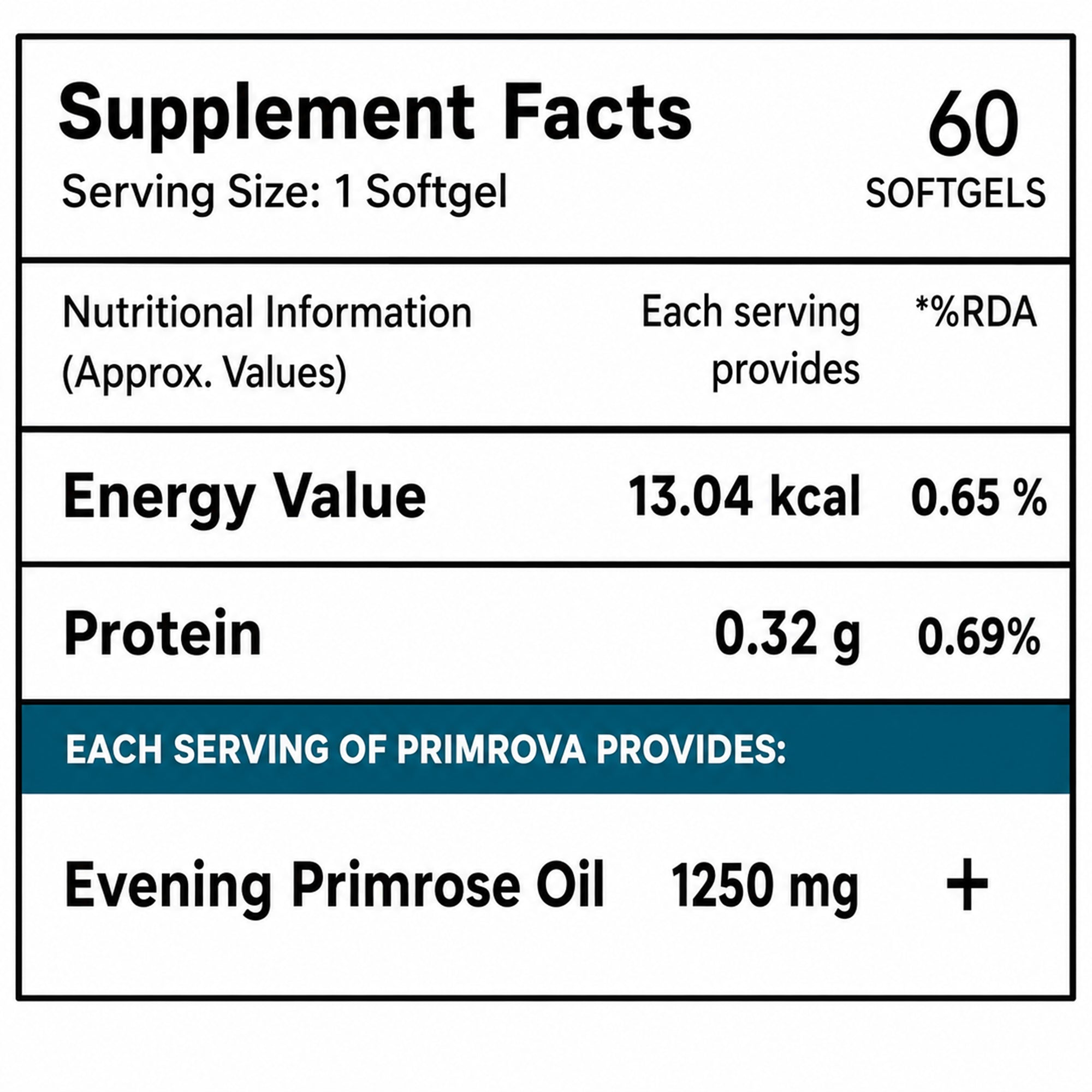Evening Primrose Oil 1250mg 10% GLA Cold Pressed Softgels | Women's Hormonal Balance, Skin & Hair Support | 60 Softgels