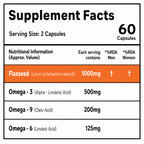 Flaxseed Oil Capsules 1000mg | Plant-Based Omega 3 6 9 Supplement | Cold Pressed Vegetarian Omega-3 | Heart, Brain, Skin & Joint Support | 60 Capsules