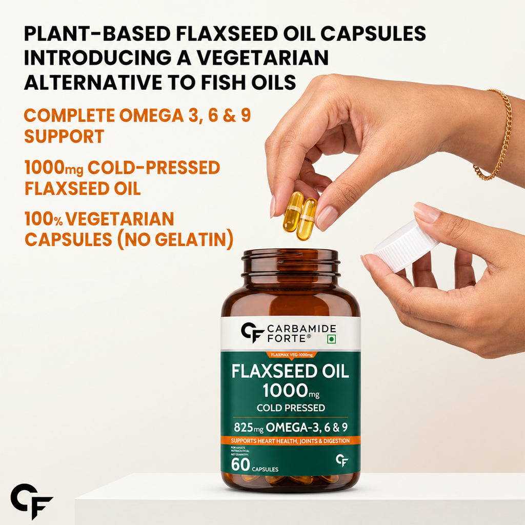 Flaxseed Oil Capsules 1000mg | Plant-Based Omega 3 6 9 Supplement | Cold Pressed Vegetarian Omega-3 | Heart, Brain, Skin & Joint Support | 60 Capsules