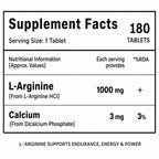 L-Arginine 1000mg Tablets | Nitric Oxide Booster for Endurance, Energy & Workout Performance | 180 Tablets | 6-Month Supply