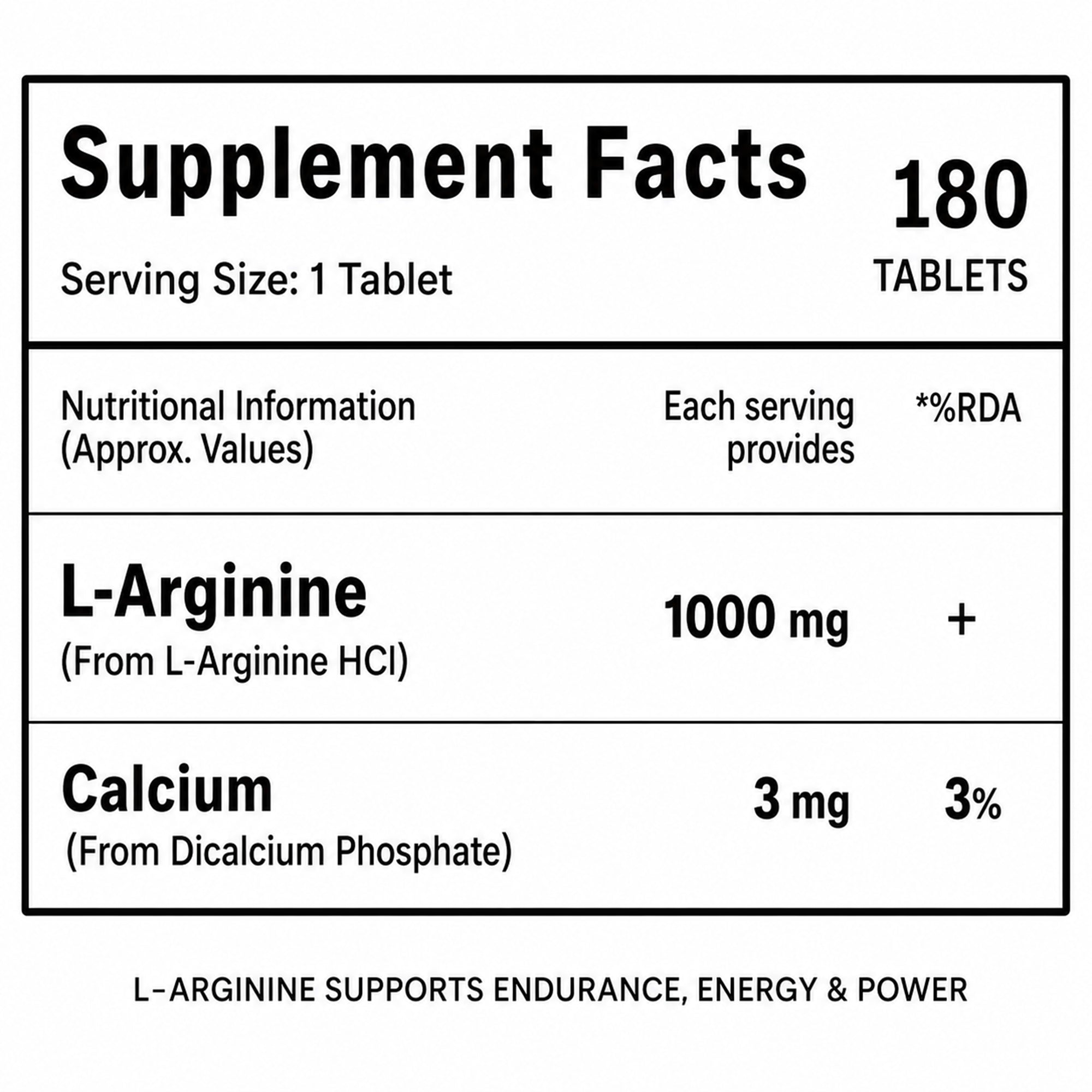 L-Arginine 1000mg Tablets | Nitric Oxide Booster for Endurance, Energy & Workout Performance | 180 Tablets | 6-Month Supply