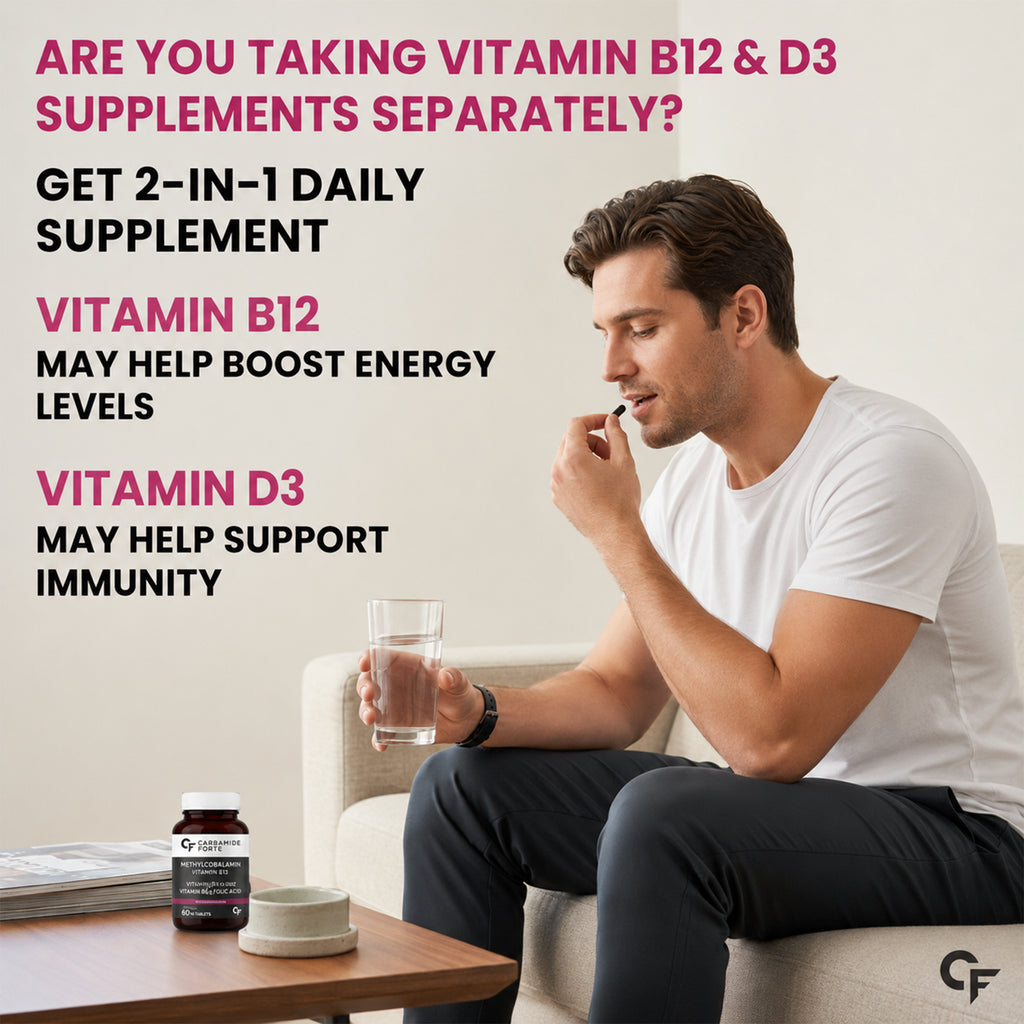 Vitamin B12 1500mcg + Vitamin D3 1000 IU Tablets | Methylcobalamin with Alpha Lipoic Acid, Vitamin B6 & Folic Acid | High Strength Daily Supplement | 60 Tablets