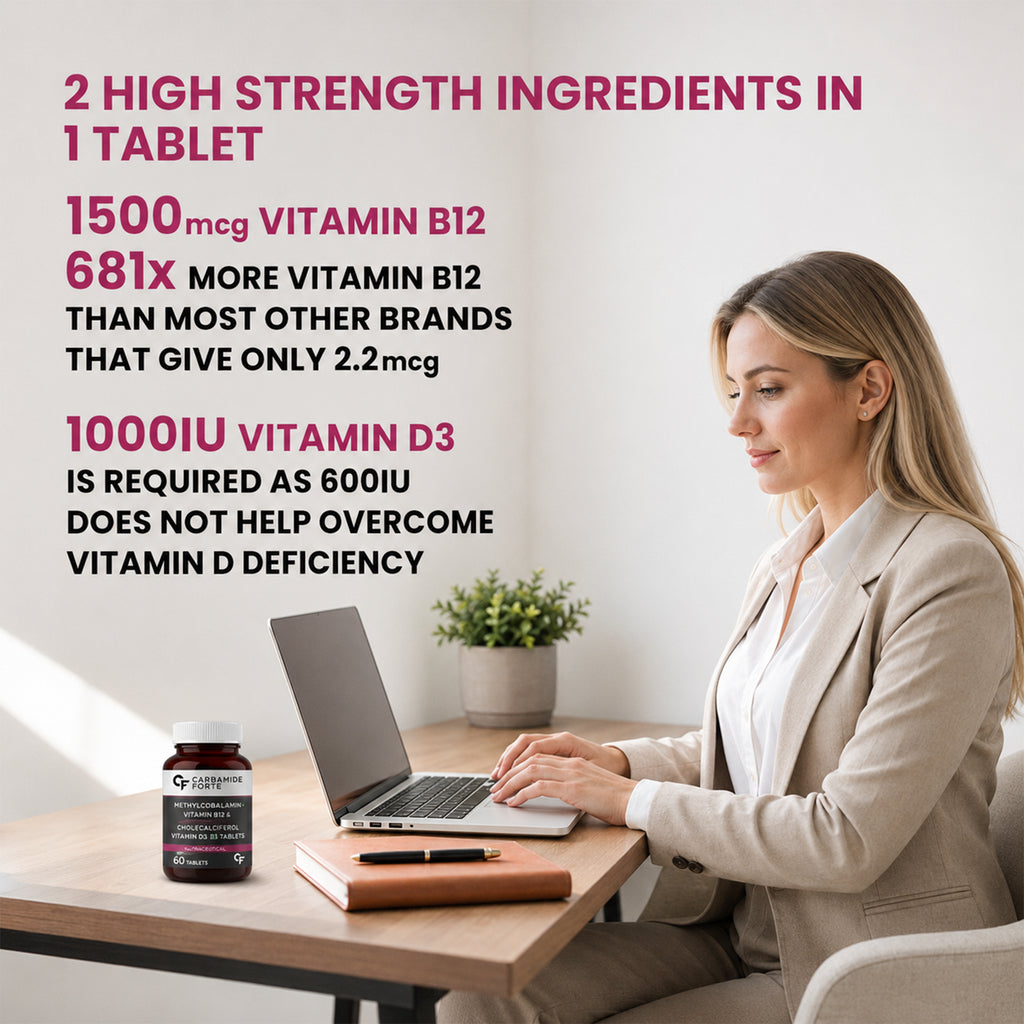 Vitamin B12 1500mcg + Vitamin D3 1000 IU Tablets | Methylcobalamin with Alpha Lipoic Acid, Vitamin B6 & Folic Acid | High Strength Daily Supplement | 60 Tablets
