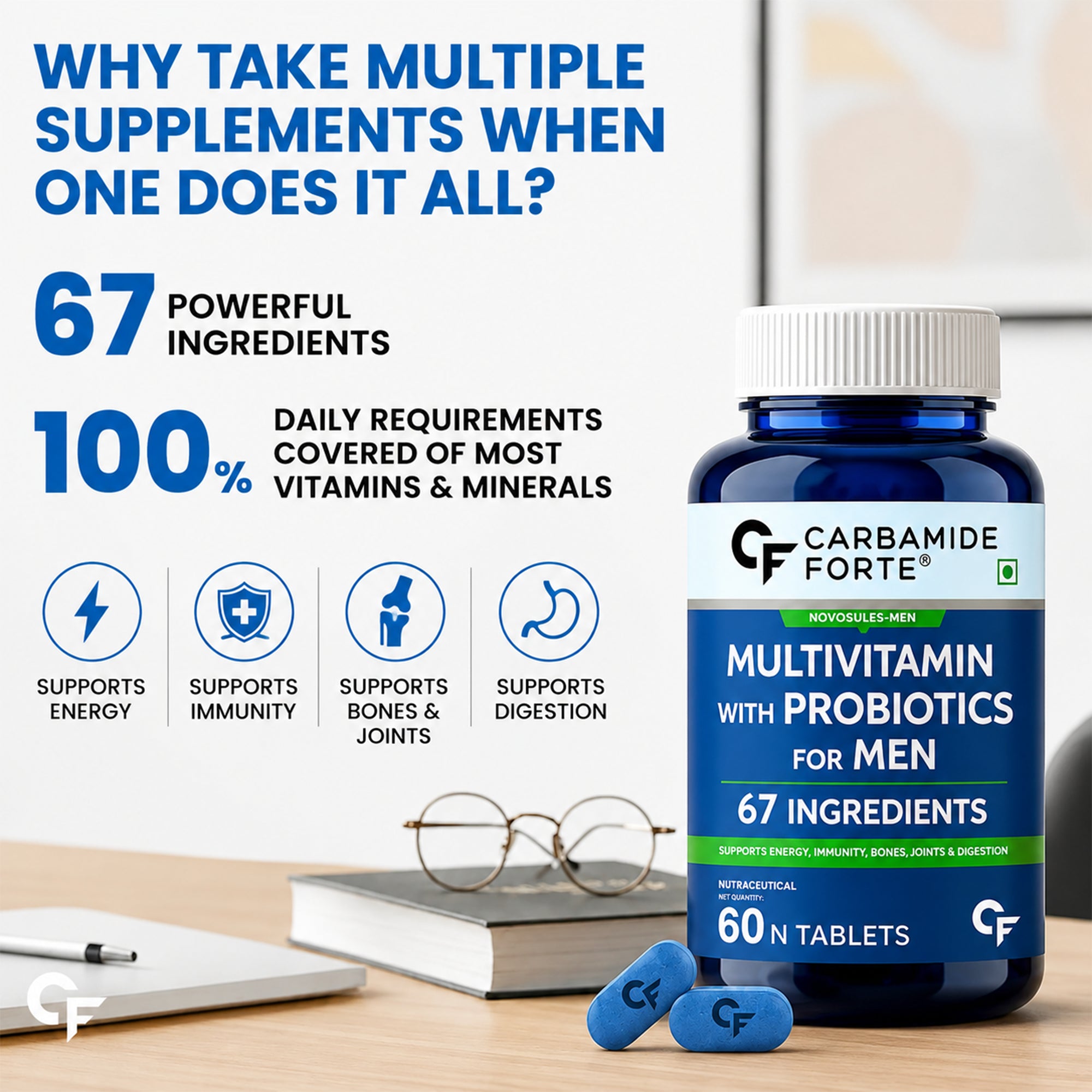 Men's Multivitamin 60 Tablets | 67 Ingredients, 13 Functional Blends, Vitamins, Minerals, Probiotics & Antioxidants | Daily Men's Wellness Supplement | 2 Month Supply