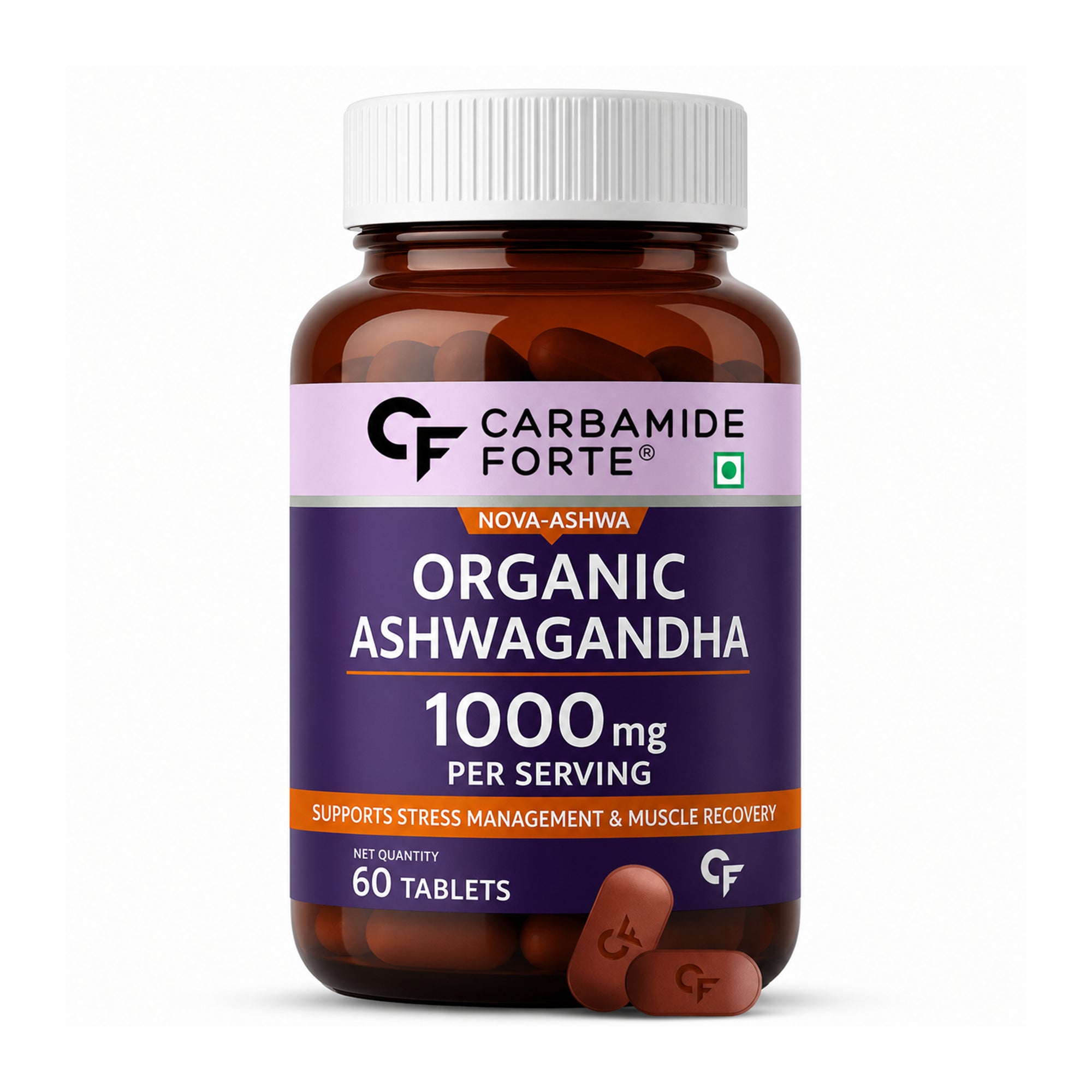 Organic Ashwagandha 1000mg Tablets with Chromium Picolinate | 60 Tablets | Stress, Energy, Focus & Muscle Recovery Support