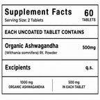 Organic Ashwagandha 1000mg Tablets with Chromium Picolinate | 60 Tablets | Stress, Energy, Focus & Muscle Recovery Support