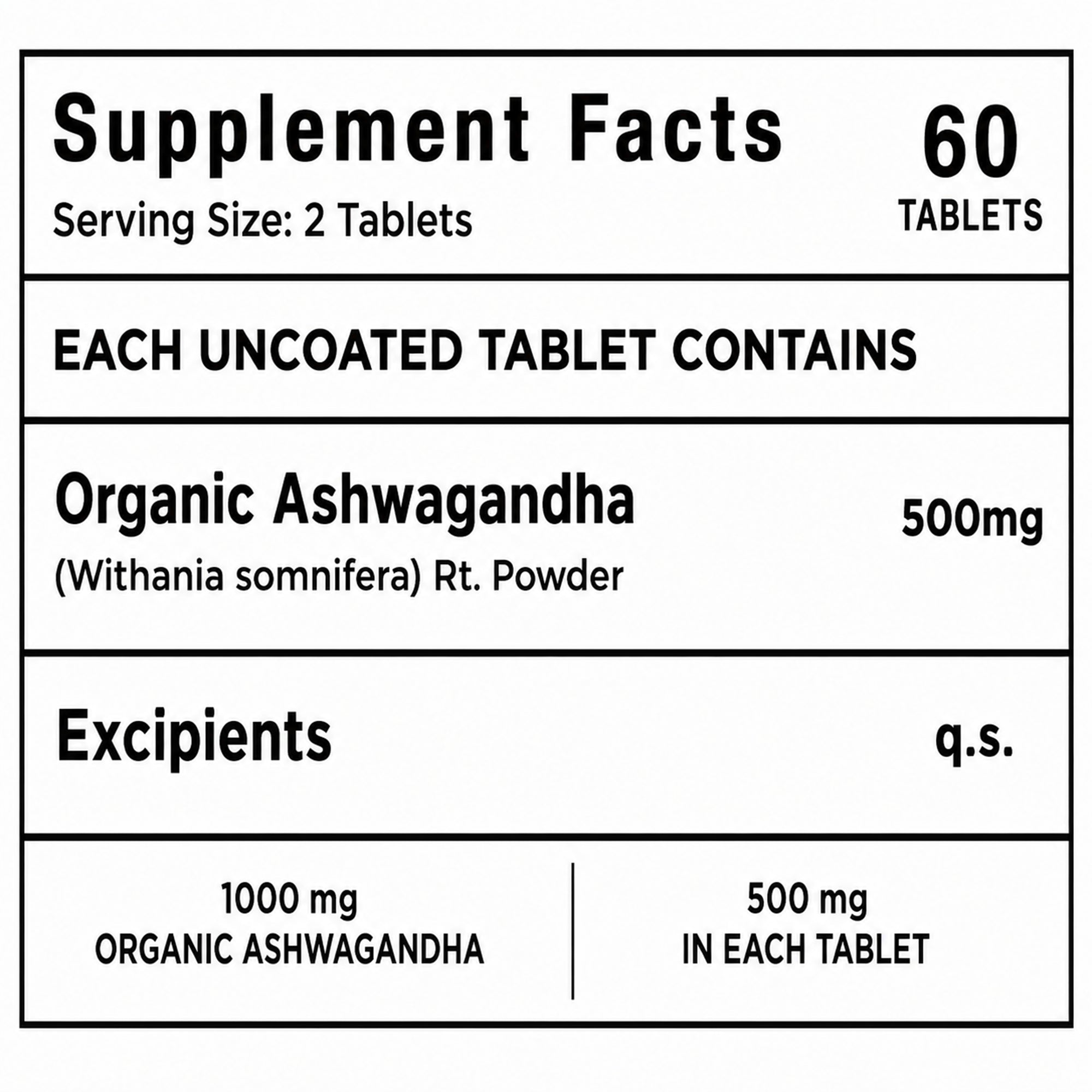 Organic Ashwagandha 1000mg Tablets with Chromium Picolinate | 60 Tablets | Stress, Energy, Focus & Muscle Recovery Support