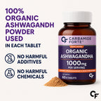 Organic Ashwagandha 1000mg Tablets with Chromium Picolinate | 60 Tablets | Stress, Energy, Focus & Muscle Recovery Support