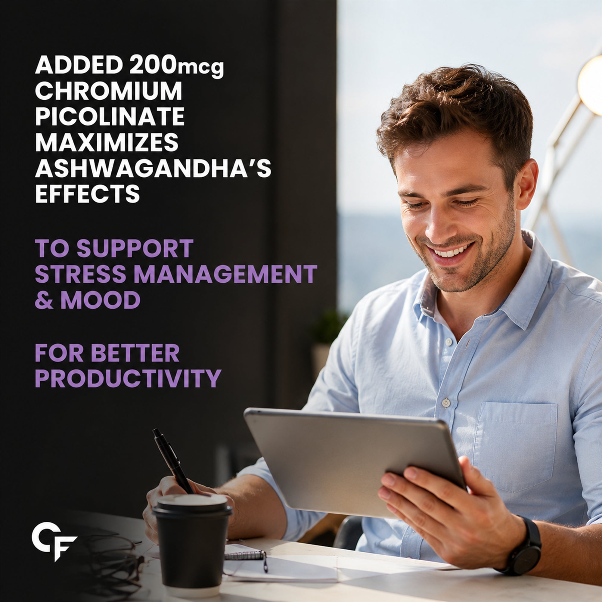 Organic Ashwagandha 1000mg Tablets with Chromium Picolinate | 60 Tablets | Stress, Energy, Focus & Muscle Recovery Support