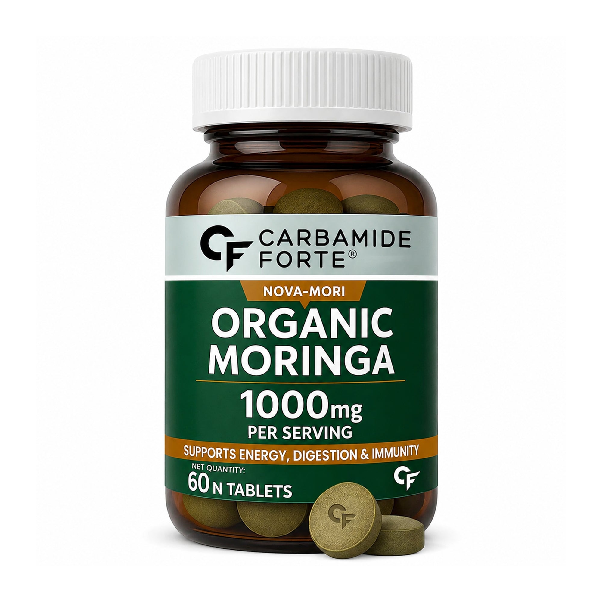 Organic Moringa Tablets 1000mg with Chromium Picolinate | Vegan Moringa Oleifera Leaf Supplement | Antioxidant, Energy, Immune & Metabolism Support | 60 Tablets