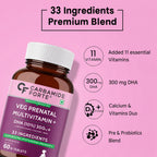 Prenatal Multivitamin with 300mg Vegan DHA, L-Methylfolate, Iron, Calcium, Probiotics & Prebiotics | 33 Essential Nutrients | 60 Vegetarian Tablets