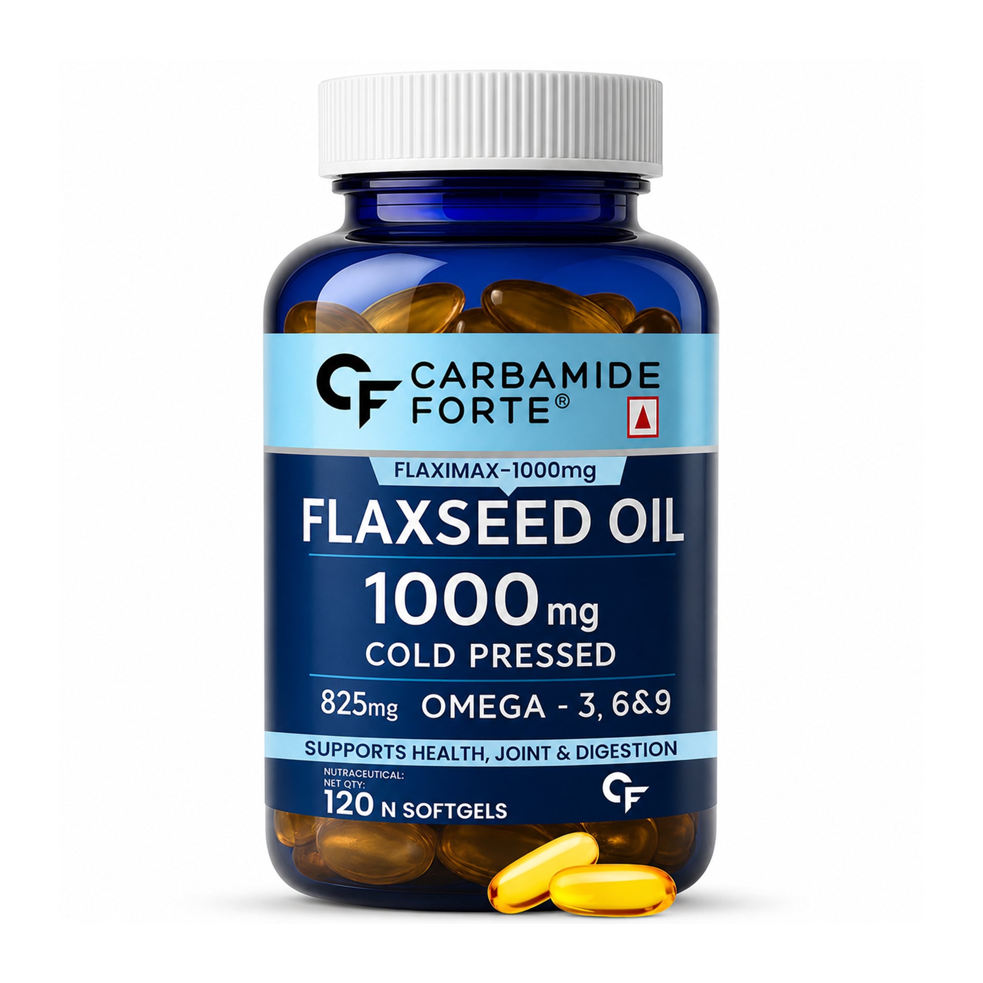Flaxseed Oil 1000mg Softgels | 825mg Omega 3-6-9 | Cold Pressed Plant-Based Omega Supplement | Vegetarian Fish Oil Alternative | 120 Softgels