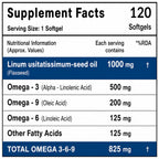 Flaxseed Oil 1000mg Softgels | 825mg Omega 3-6-9 | Cold Pressed Plant-Based Omega Supplement | Vegetarian Fish Oil Alternative | 120 Softgels