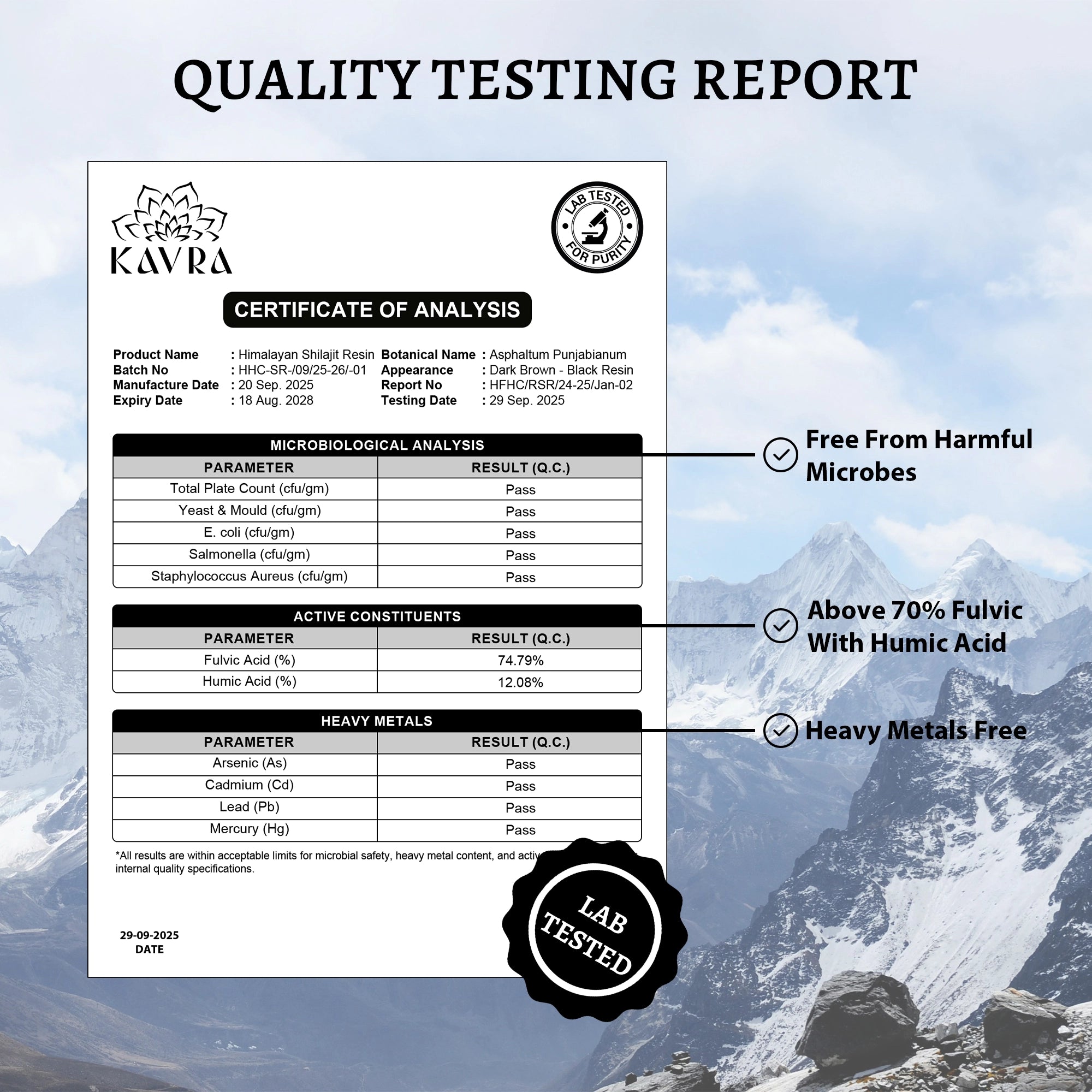 Pure Himalayan organic shilajit resin with 75% fulvic acid and 85 plus trace minerals