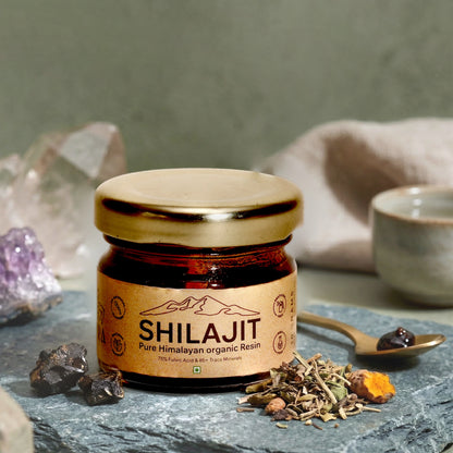 Kavra pure Himalayan shilajit resin with premium wooden round box and metal spoon